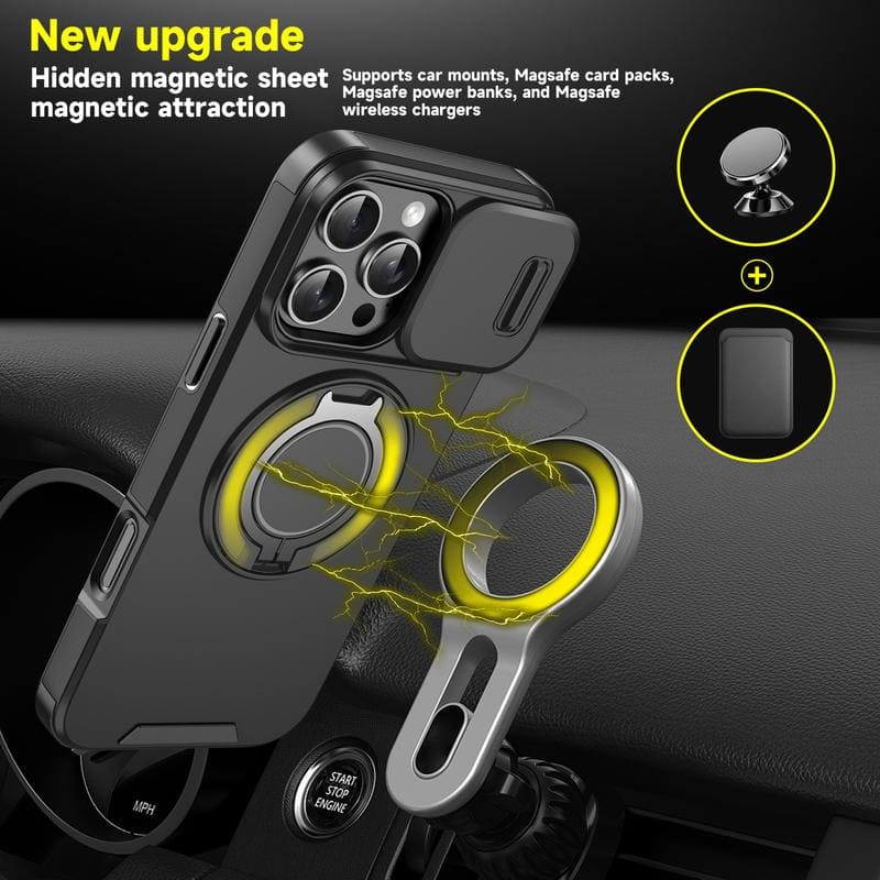 "ChubbyArmor 2.0" Military-Grade Shockproof Magnetic Case with Camera Slide & 360° Kickstand Ring